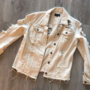 Distressed Cream Denim Jacket